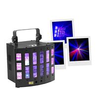 BoomToneDJ DerbyFX 4-en-1 Derby LED RGBWAPY 9x3W, UV Stroboscope, LZR rouge et vert. Jeux de lumière, Eclairage soirée DJ. Contrôle DMX, shows automatiques, détection musicale. Télécommande fournie