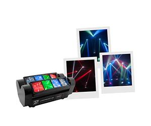 BoomToneDJ LUDIPOCKET SG Jeux de lumières Disco pour soirée Effet Beam Lampe de scène Projecteur 8 LED RGBW 3W Mini Spider Automatique, DMX, Maître/Esclave, détection musicale. DJ mobile, Club, Bar
