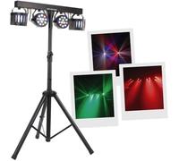 BOOMTONEDJ Party Bar Derby - Stand lumières : 2 projecteurs de 9 LEDs RGBW 1W multicolores, 2 Nano Derby 12W, trépied