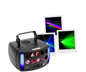 BoomToneDJ STARLIGHT-LZR Jeux de lumière DJ 4 effets Faisceaux multicolores LZR, Strob, Contrôle DMX Programmes automatiques Détection musicale Télécommande. Eclairage Disco Club Fête Soirée Mariage
