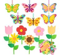 BOOMTOP Kit de 12pcs Autocollants Fleur Papillon Assortis en Mousse Gommettes Stickers Auto-Adhésifs Autocollant Artisanat DIY Décoration pour Printemps Fête Anniversaire Mariage