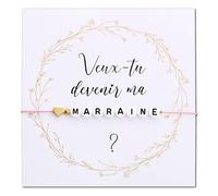 BOOMTOP Kit de Cadeau Marraine Bracelet Marraine Annonce Cœur Doré Perles et Carte de Vœux Veux-tu Devenir Ma Marraine avec Enveloppe Future Demande Annonce pour Fête Naissance Baptême Communion Noël