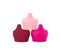 Boon Snug Silicone Sippy Cup Lids - Convert Any Kids Cups or Toddler Cups into Soft Spout Sippy Cups - Toddler Feeding Supplies and Travel Essentials - Pink - 3 Count