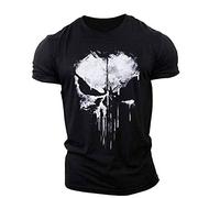 BOONEE T Shirt À Manches Courtes Homme Décontracté Punisher Tshirt, Tee Shirt Encolure Ronde Douillet, T-Shirt Vetement pour Sport Aptitude-Black||XL