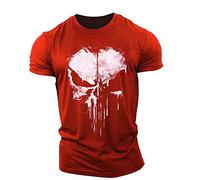 BOONEE T Shirt À Manches Courtes Homme Décontracté Punisher Tshirt, Tee Shirt Encolure Ronde Douillet, T-Shirt Vetement pour Sport Aptitude-Red||XS