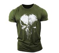 BOONEE T Shirt À Manches Courtes Homme Décontracté Punisher Tshirt, Tee Shirt Encolure Ronde Douillet, T-Shirt Vetement pour Sport Aptitude-Green||S