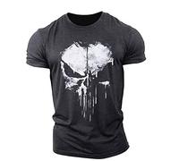 BOONEE T Shirt À Manches Courtes Homme Décontracté Punisher Tshirt, Tee Shirt Encolure Ronde Douillet, T-Shirt Vetement pour Sport Aptitude-Grey||2XL