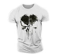 BOONEE T-Shirt Homme Skull/Punisher, T-Shirt à Séchage Rapide pour Fitness, Tee Shirt Manche Courte, Vêtements évacuant l'humidité Jogging Motion Fitness -White||M
