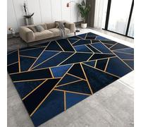 BOONGA Ligne dorée géométrique Bleue et Noire Tapis de Salon Lavable Pile Courte, Dessous antidérapant, Super Doux Paillasson Intérieur - pour Chambre à Coucher de Salon, 100 x 150 cm