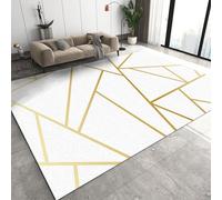 BOONGA Lignes Dorées Géométriques Blanc Tapis de Salon Lavable Pile Courte, Dessous antidérapant, Super Doux Paillasson Intérieur - pour Chambre à Coucher de Salon, 150 x 200 cm