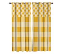BOONGA Rayure à Carreaux Jaune Rideau Occultants, Coutures carrées Thermique Isolant Rideaux à Oeillets Décoration Chambre et Salon Curtains, Bloquer Lumiere Rideau Fenetre, 168 x 245 cm, 2 Pièces