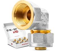 BOOPARTS - 10 Pièces - Raccord Multicouche à Visser Ø16-1/2" Femelle | Coude à 90° pour Tuyaux Multicouches PEX, PER et Composites | Connexion Durable et Étanche