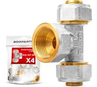 BOOPARTS - Té Femelle à Visser Ø20-3/4"-Ø20 | Raccord Multicouche à Compression pour Tubes PER, PEX et Multicouche | Plomberie et Sanitaire | Lot de 4