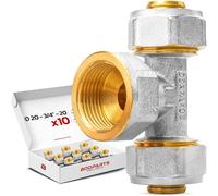 BOOPARTS - Té Femelle à Visser Ø20-3/4"-Ø20 | Raccord Multicouche à Compression pour Tubes PER, PEX et Multicouche | Plomberie et Sanitaire | Lot de 10