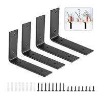 Booramy Lot de 4 Supports d'Étagère Muraux Robustes en Forme de L, Noir (24,5 cm x 15 cm)