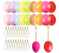 BOOSHMall 24 Oeufs de Pâques Colorés à Suspendre, DIY Oeuf de Paques, Oeufs de Pâques à Suspendre et à Décorer, Décoration de Pâques pour Intérieur et Extérieur 6 x 4 cm
