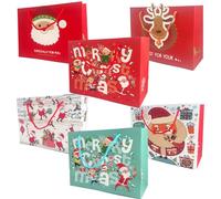 BOOSHMall 6X Sac Cadeau pour Noël, Sac Cadeau avec Motif de Noël, Grand Sacs Cadeau de Noël avec Poignées, pour des Cadeaux de Noël, Papier d’Emballage, Emballage Cadeau