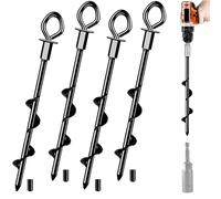 BOOSHMall Lot de 4 piquets d'ancrage au sol pour trampoline, piquets de tente, piquets d'ancrage au sol robustes pour trampoline, kit d'ancrage en métal pour tente, auvent, abri de jardin