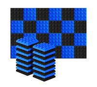 Booso 24 pièces 25 x 25 x 5 cm Studio acoustique mousse insonorisée pyramide isolation acoustique de traitement absorption acoustique noir + bleu