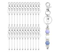 Booso 24 Porte-Clés en Perles, Kit de Fabrication de Porte-Clés en Perles Vierges à Faire Soi-Même pour Pendentifs, Cadeaux Faits à la Main, Argent