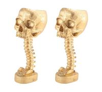 Booso 2X Ensemble de JardinièRe et Support de Colonne VertéBrale en RéSine, Pot de Crâne en PolyréSine, DéCoration d'halloween, Fleur de TêTe de Crâne Humain RéTro, Doré