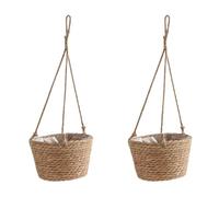 Booso 2X Jardinière Suspendue en Macramé, Panier de Rangement pour Plantes, Corde de Tissée, Support de Pot de Fleur Intérieur et Extérieur, Couleur Primaire L