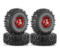 Booso 4 Pièces 63 mm 1,0 Pouce en Métal Beadlock Roue Pneu Ensemble pour 1/18 1/24 RC Crawler Voiture TRX4M SCX24 AX24 FCX24 Pièces de Mise à Niveau Rouge