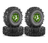 Booso 4 Pièces 63 mm 1,0 Pouce en Métal Beadlock Roue Pneu Ensemble pour 1/18 1/24 RC Crawler Voiture TRX4M SCX24 AX24 FCX24 Pièces de Mise à Niveau Vert