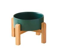 Booso Gamelle Double Surélevée Céramique pour Gros Chiens,Mangeoires pour Animaux Compagnie,Fournitures d'alimentation pour Chiens Petite,Moyenne et Grande Taille avec Support Bois C