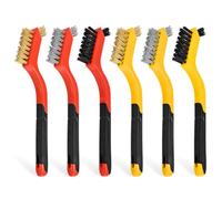 Booso Lot de 6 brosses métalliques de 17,8 cm - Brosse en laiton / brosse en acier / brosse en nylon avec poignée incurvée - Petite brosse en métal et brosse en nylon