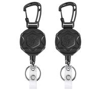 Booso Porte-Clés Rétractables, Enrouleur de Badge Robuste, Clip de Badge D'Identification Rétractable avec Boucle d'alpinisme Améliorée, 2 Pièces