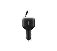 BOOST CHARGE - Adaptateur d'alimentation pour voiture - rétractable - 75 watt - Fast Charge - 3 connecteurs de sortie (USB, 2 x USB-C) - noir