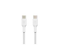 Belkin BoostCharge câble USB-C vers USB-C à gaine tressée, câble USB C charge rapide pour iPhone 16, iPhone 15, Samsung Galaxy S24, S23, iPad Pro, Google Pixel, etc., 1 m, pack de 2, blanc
