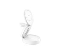 Belkin Station de Charge 3-en-1 Pliable, Chargeur Induction Compatible MagSafe, certifié Qi2, 15W, pour iPhone 16, 15, 14, Apple Watch, AirPods, Base antidérapante, Adaptateur 36W Inclus - Blanc