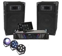 BOOST DJ-300 Pack sonorisation avec Enceintes Table de mixage Amplificateur 480W + Pack de 3 jeux lumière à led PARTY-TRIFX