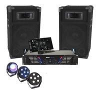 BOOST DJ-300 Pack sonorisation avec Enceintes Table de mixage Amplificateur 480W + Pack de 3 jeux lumière à led PARTY-TRIFX