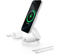 Boostcharge Chargeur 2-En-1 Aimanté Et Pliable, Station De Recharge Compatible Magsafe, Certifié Qi2, 15 W, Pour Iphone 17, Iphone Air, Airpods, Pixelsnap, Adaptateur 30 W Inclus - Blanc