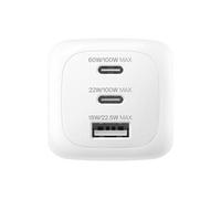 Belkin Chargeur secteur GaN 3 ports 100W - 2x USB-C, 1x USB-A, fiches UE/R.-U./É.-U. - Blanc