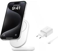 Boostcharge Socle De Recharge Qi2 (Chargeur Pliable, Compatible Magsafe, 15 W, Pour Modèles De L'Iphone 16, 15, 14, 13, Chargeur Compatible Standy, Adaptateur Secteur Inclus, Blanc)