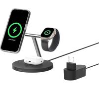 Boostcharge Station De Recharge 3-En-1 Avec Qi2 (Chargeur Magsafe Compatible Pour Tous Les Modèles De L'iphone 16, 15, 14, Apple Watch, Airpods, Base Antidérapante, Adaptateur Inclus, Noir)