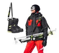 BOOSTEADY Sangle de Transport de Ski et de Bâtons, Porte-Épaule Réglable avec Bandoulière Rembourrée, Sangle de Ski avec Boucle en Métal & Crochet Pivotant, Sangle Baton de Ski pour Porte-Skis