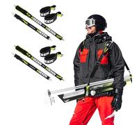 BOOSTEADY Sangle de Transport de Ski et de Bâtons, Porte-Épaule Réglable avec Bandoulière Rembourrée, Sangle de Ski avec Boucle en Métal & Crochet Pivotant, Sangle Baton de Ski pour Porte-Skis