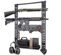 BOOSTEADY Support Armes Mural Modulaire avec 10 Crochets en J, Porte Fusil de Chasse Mural Supporte Jusqu'à 120LBS avec Étagère de Rangement Supplémentaire, 31,8" x 22" Support de Pistolet Tactique