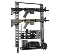 BOOSTEADY Support Mural pour Armes à Feu Modulaire, Porte Fusil de Chasse Mural Supporte Jusqu'à 120LBS avec 6 Crochets en J, 31,8" x 22" Support de Pistolet Tactique avec Panneau Molle