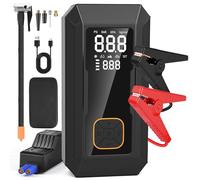 Booster Batterie avec Compresseur,Démarreur Batterie Voiture, 150PSI Gonfleur de Pneus,8000mAH Gonfleur Pneus Voiture,Tout Gaz ou 8.0L Diesel, Écran LCD, Eclairage de Secours, Banque d'alimentation