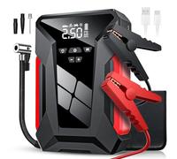 Booster Batterie Voiture 1200A, 10000mah Compresseur d'air Multifonctionnel 4 en 1,Démarreur de Batterie de Voiture Portable,12V Pinces Intelligentes avec Écran, Lumière LED (A)