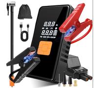 Booster Batterie Voiture 6000A avec Compresseur 150 PSI, Démarreur 12V pour Essence et Jusqu’à 10L Diesel, Gonfleur Pneu avec Arrêt Automatique, Écran LED, Pinces Intelligentes Sécurisées