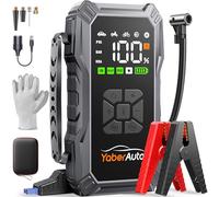 Booster Batterie Voiture avec Compresseur D’Air 150PSI, 5500A YaberAuto Booster Batterie Voiture Puissant (Tous Gaz/Diesel 10L) Démarreur avec Charge Rapide 18W, DC 150W LED 4 Modes 3,3 Grand Écran