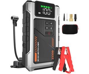Booster Batterie Voiture avec Gonfleur Puissant 6000A Fonction de Gonflage des Pneus 150PSI Essence 10L Diesel 8.5L Température de décharge -20 ℃ à 70 ℃ (PD-JA2)
