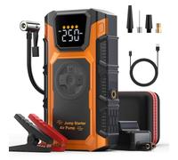 Booster Batterie Voiture Puissant avec Gonfleur, 5500A 12V Demarreur Chargeur Batterie Voitures (Tous Essence ou 10L Diesel) avec Compresseur 150PSI, 3,3" écran, LED 3 Modes, Ultrasafe, Portable